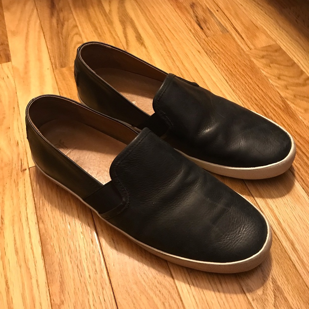 Frye Black Leather Slip On Shoes